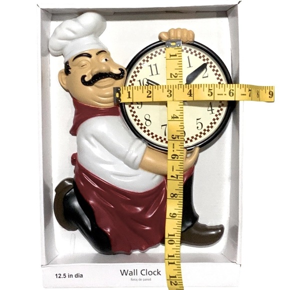 Fat Chef Wall Clock Bistro Italian Chef Kitchen Bar Analog Quartz 12.5 in - Picture 6 of 12